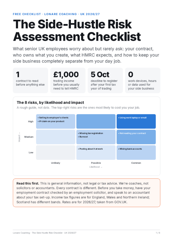 Cover of The Side-Hustle Risk Checklist, the free PDF from Lonare